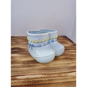 Vintage Napco Ceramic Blue Baby Booties Nursery Planter‎ 5"X3" Stamped Stickered